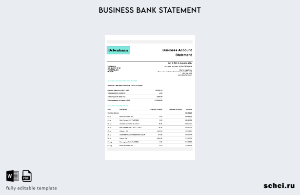 цифровая загрузка Великобритания Выписка по текущему счету компании Debenhams Ша
